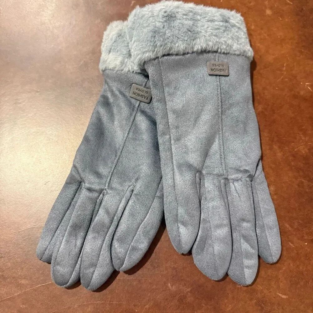 Grey Warm Winter Touchscreen Gloves - Faux Suede